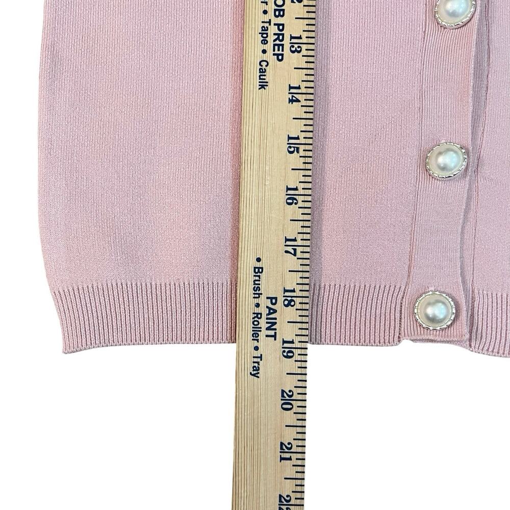 Tahari Pearl Button Cardigan Sweater XS Cropped Pink V Neck Knit Preppy Classic - Picture 7 of 9